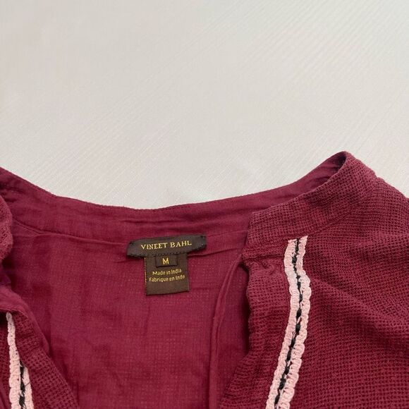 Anthropologie Vineet Bahl Pom Pom Burgundy Tunic Top Size Medium - Picture 4 of 11